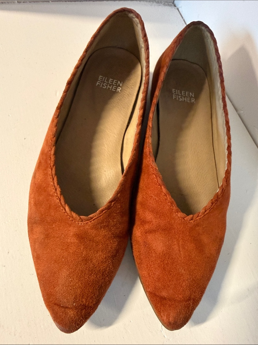 Eileen Fisher- size 5.5 Rust Red Suede Flats